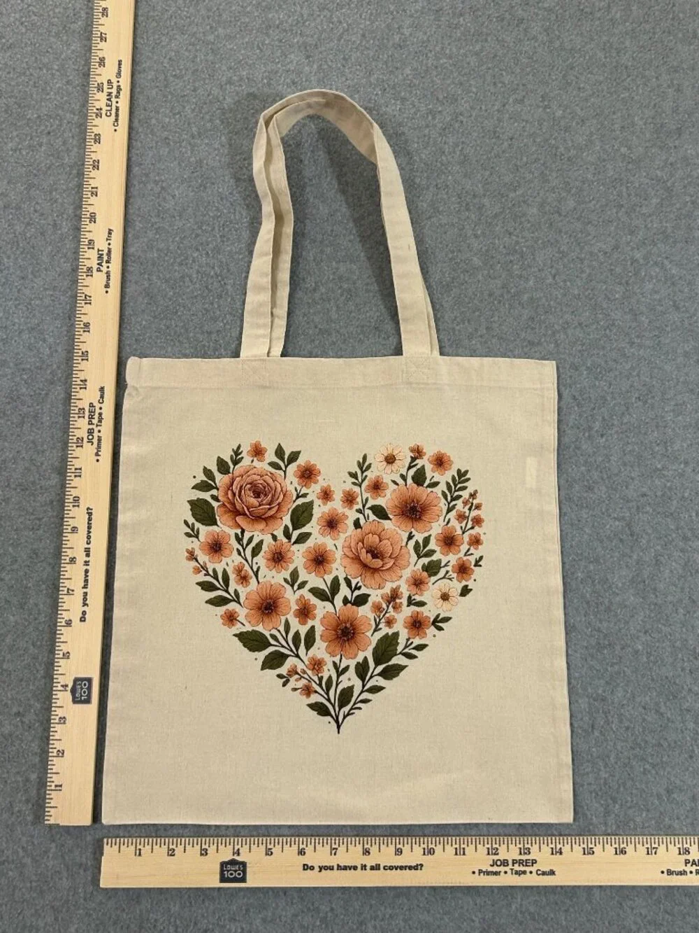 Floral Heart Graphic Eco-Friendly Reusable Shopping Tote Bag Cottagecore Boho
